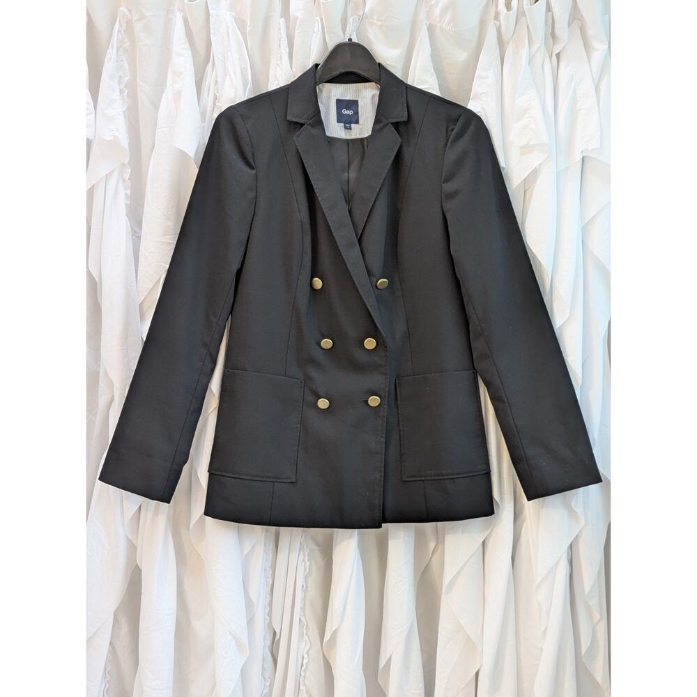 Gap Size 6 Black Double Breasted Gold Button Wool Lined Blazer NWOT